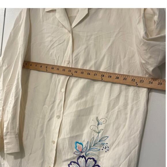 NWT! Nordstrom 20W Maggie Barnes Embroidered SILK LINEN Dress Shirt Cream Top - Picture 6 of 6